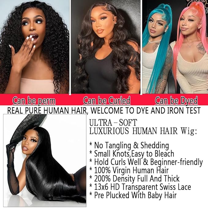 13x6 Lace Front Wigs Human Hair 200 Density Straight Lace Front Wigs Human Hair Pre Plucked 22 Inch Glueless Wig HD Lace Frontal Wigs for Black Women