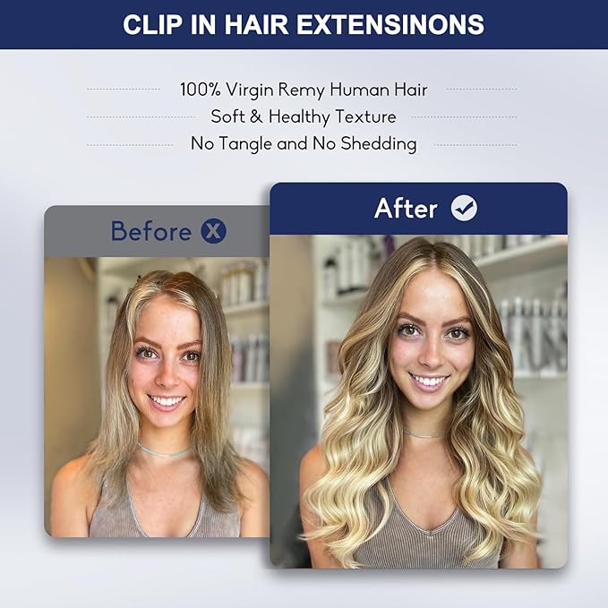 Blonde Clip in Hair Extensions, 18 Inch 100g/3.5oz, 8p613 Mixed Bleach Blonde, Invisible Seamless Straight Remy Blonde Hair Extensions Clip in 8pcs Per Set with Double Weft