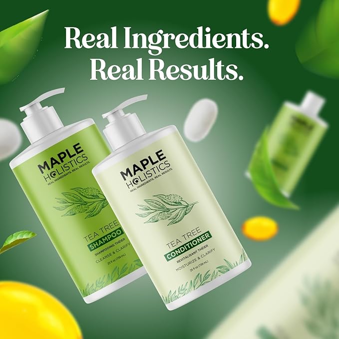 Tea Tree Shampoo and Conditioner Set - Sulfate Free Clarifying Shampoo and Conditioner for Oily Hair & Scalp Care with Australian Tea Tree Oil - Complete Dry Scalp Treatment for Build Up (25 Fl Oz)