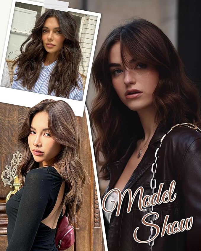 PANEWAY Hair Topper 16 Inch Synthetic Wavy Hair Piece for Women, Clip in Top Hair Extensions, Natural Black Root to Chocolate Brown Ombre Wiglet for Volume & Coverage