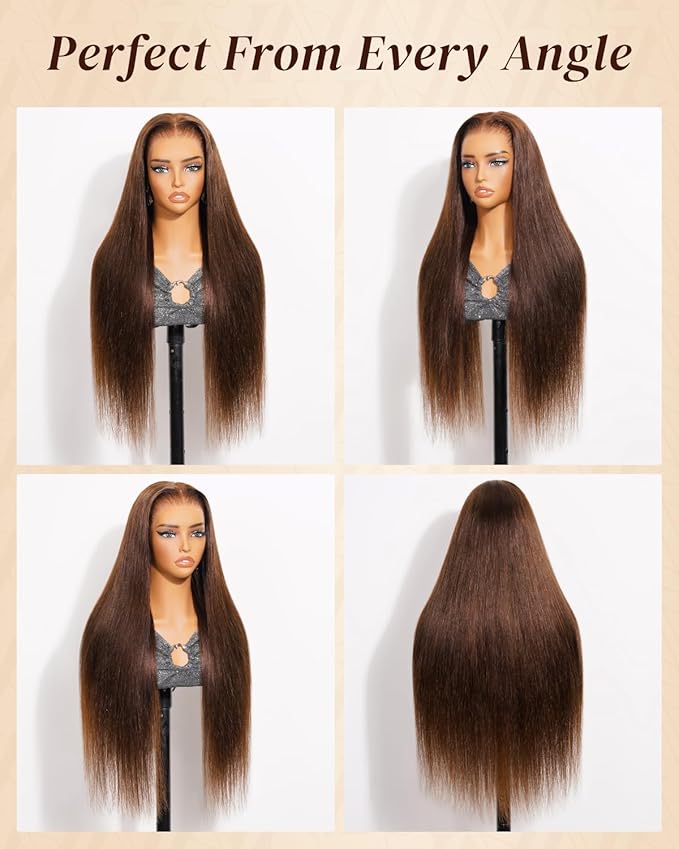 Arabella 13x6 Chocolate Brown Glueless Wigs Human Hair Pre Plucked Pre Cut 13x6 Ear to Ear Full HD Lace Front Wigs Human Hair 210% Density 4# Brown Straight Wig Drawstring Wig Human Hair 20 Inch