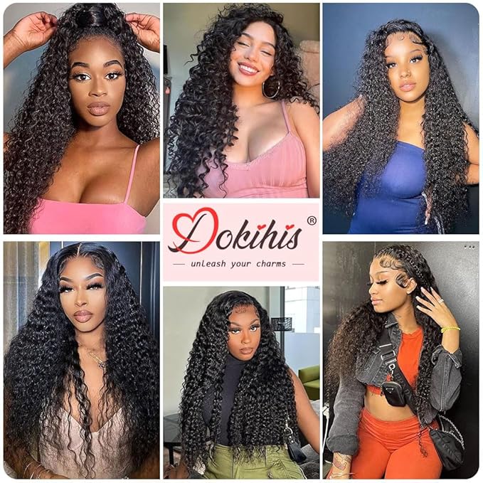 13x6 Deep Wave Lace Front Wigs Human Hair 34 Inch 200 Density HD Lace Frontal Glueless Wigs Human Hair Pre Plucked Deep Curly Wig with Baby Hair Natural Black