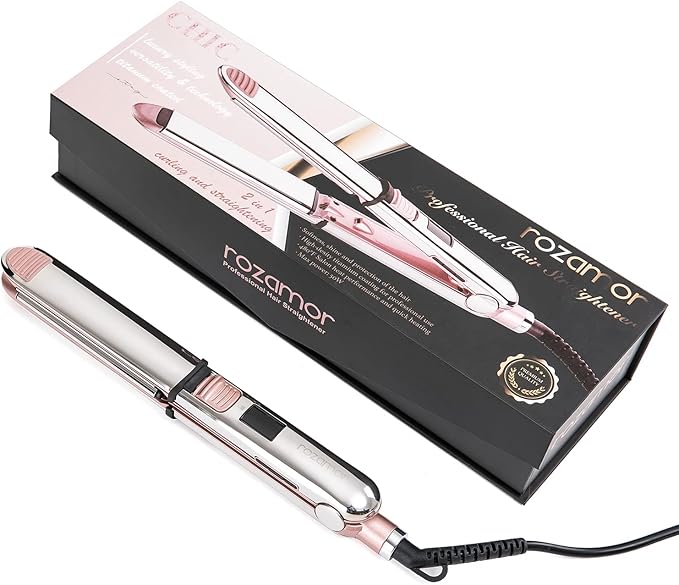 2-in-1 Titanium Ionic Flat Iron,Professional Hair Straightener & Curler, Fast Heating, Dual Voltage, Pink, for All Hair Types