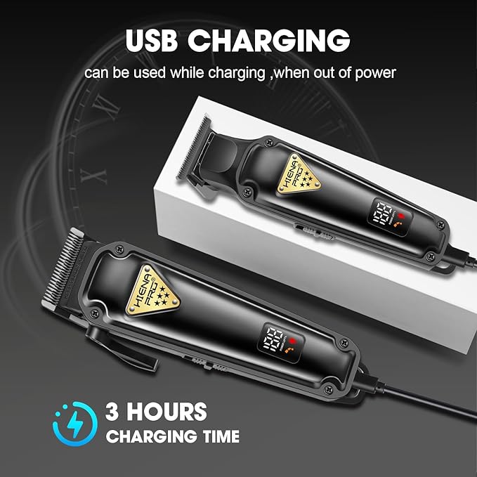 HIENA PRO Professional Hair Clippers Set & Cordless Barber Clippers for Men, Clippers Set and Trimmers Kit, Hair Cutting Tools, Clippers for Hair Cutting, Gifts for Men