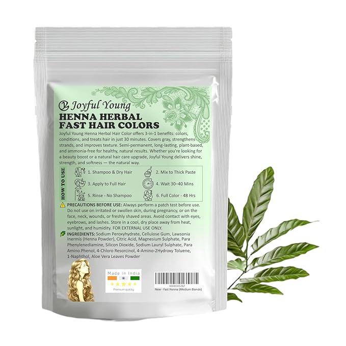 3IN1 Henna Hair Color - 30 Min Fast Herbal Hair Dye for Gray Coverage, Conditioning & Hair Treatment - No Ammonia, Semi-Permanent, Plant-Based (MEDIUM BLONDE)