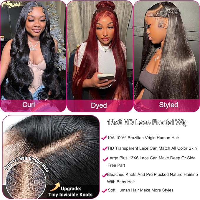 30 Inch 13x6 Lace Front Wigs Human Hair 200 Density Straight HD Lace Front Wigs Human Hair Pre Plucked with Baby Hair Natural Color Glueless Frontal Wig for Women 100% Brazilian Virgin Human Hair