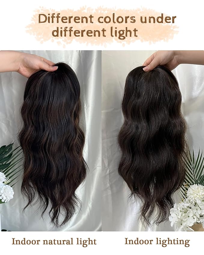 PANEWAY Hair Topper 16Inch Hair Toppers For Women with Thinning Hair 6.5’’x6.5’’ Ladies Wiglets Toppers Hair Pieces for Women - Dark Brown with Highlights
