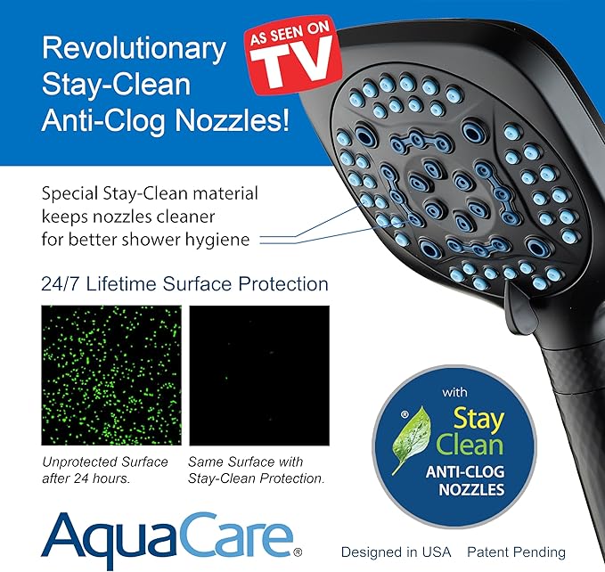 AquaCare 4X High Pressure 10 Spray Mode Filtered Showerhead - Handheld Shower Head Filters Chlorine to Heal Dry Skin, Revive Hair - Dual Power Wash Cleans Tub, Tile, Pets - Hard Water Softener, Black