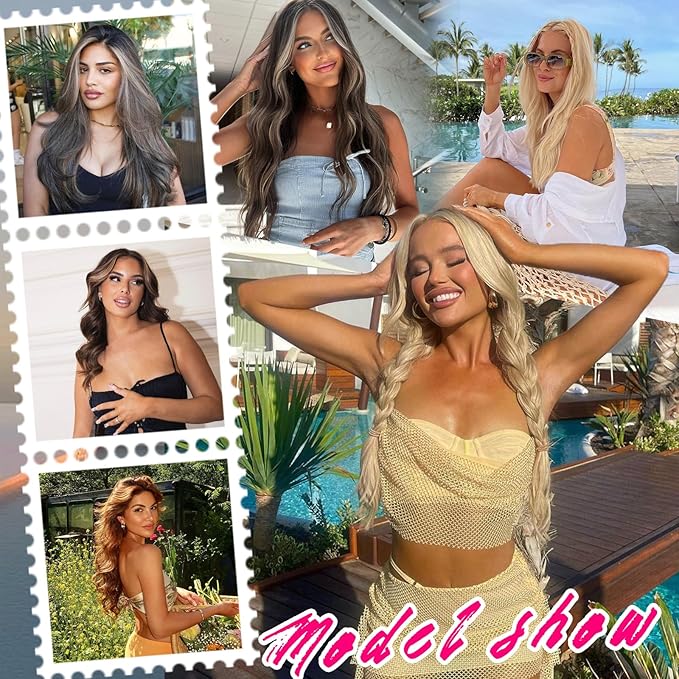 Vigorous Clip in Hair Extensions 20Inch Brown & Blonde Highlights Hair Extension Clip Ins 4Pcs Long Wavy Soft Synthetic Hairpieces for Women Girls Daily Use Event Party Use