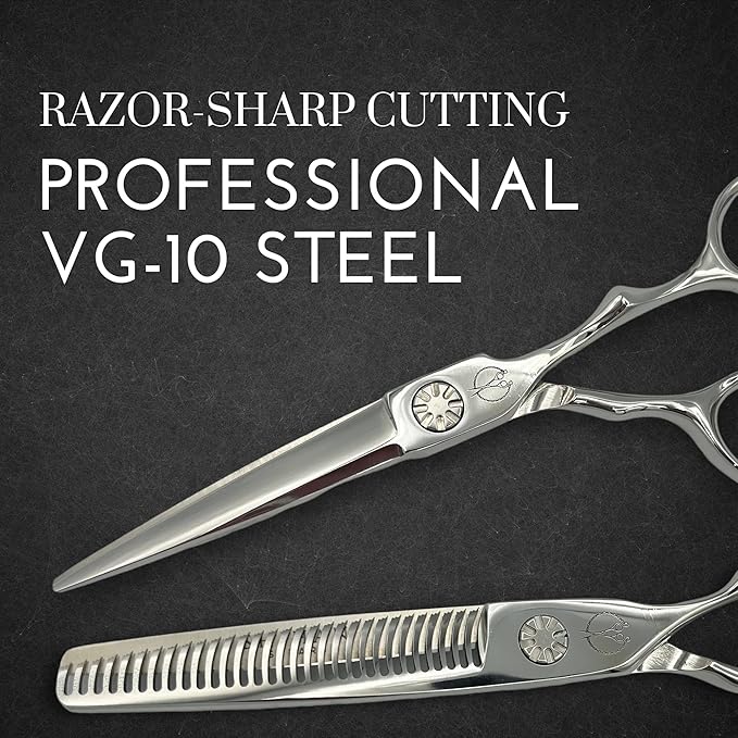 Set of Professional Hair Cutting Scissors in VG-10 Japan Steel - Includes Hair Cutting Scissors, Thinning Shears and Leather Case - Heritage for Master Stylists (6.0 Inch)
