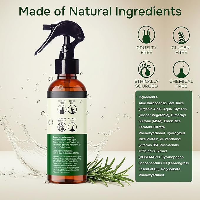 IQNATURAL Rosemary Water Spray for Hair Growth - Made in the USA - Rosemary Spray for Hair, Root Enhancer - Strengthen, Moisturize, Thicken, Repair - Rosemary Hair Spray - 4oz