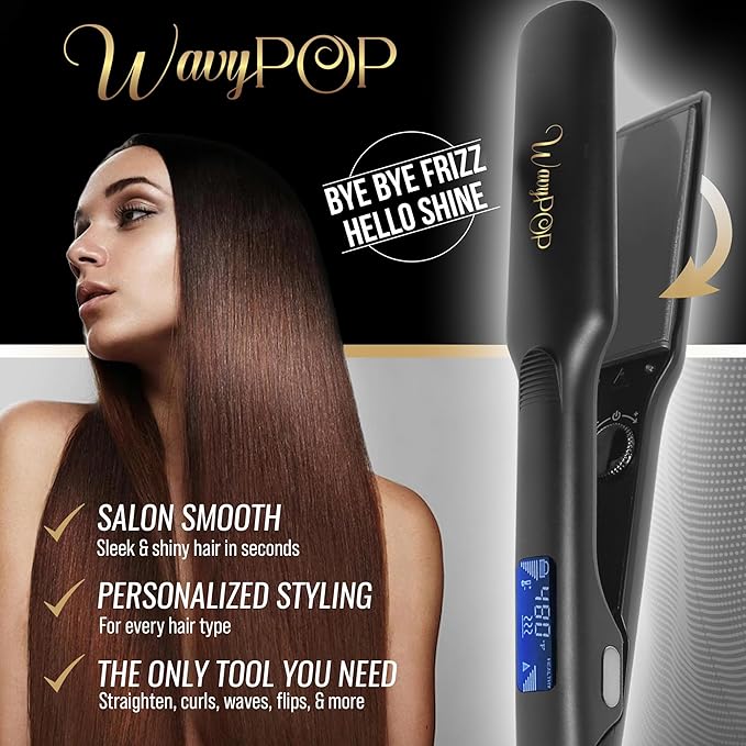 2 in 1 Professional Dual-Voltage Titanium Flat Iron Hair Straightener | up to 480°F | 10s Heat-Up | Straightening Iron & Hair Curling Wand 1.75" with Ceramic MCH Fast Heat, Auto Shut Off