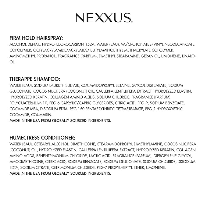 Nexxus Shampoo & Conditioner Therappe Humectress 2 ct for Dry Hair 33.8 oz & Maximum Hold Finishing Hair Spray 10 oz