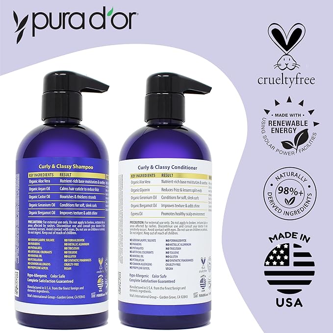 PURA D'OR Curly & Classy Hydrating Conditioner (16oz) Ultimate Definition and Bounce for Gorgeous Curls, Enriched with Coconut Oil, Kukui Seed Oil, and Premium Oil Blend