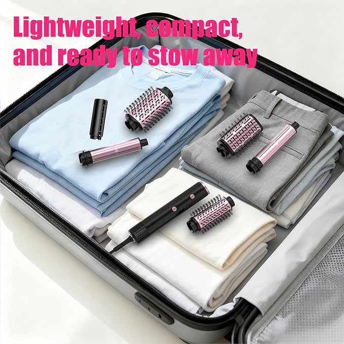 SKIMI 110,000 RPM Brushless Motor Hair Dryer Brush - 5 Muti-Styler for Fast Drying, Curling, Volumizing & Straightening | High-Speed Hot Air Brush for All Hair Types (Black & Blush Red)