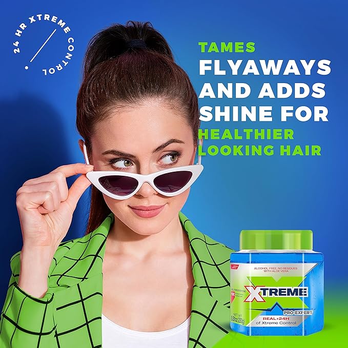 Xtreme Pro-Expert Blue Styling Hair Gel, 24-Hours Xtreme Control With Aloe Vera, 8.81 oz Jar (Pack of 24)