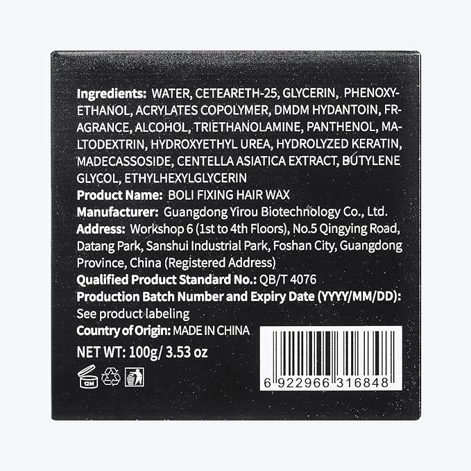 BOLI Hair Styling Wax for Men, Matte & Medium Hold Texture Pomade Moldable Styling Gel for All Hair Types (100g)