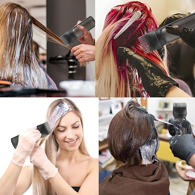 Pimoys 2 Pack Root Comb Applicator Bottle 6 Ounce Oil Applicator for Hair Dye, Black Hair Oiling Bottle Applicator Brush with Graduated Scale