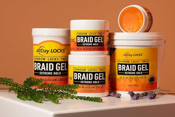 AllDay Locks Braid Gel (15 oz) | Extreme Hold, High Shine | Frizz & Flake-Free Edge Control | Tea Tree, Lavender, Peppermint Oil | Slick & Style Braids, Locks, Twists, Cornrows | 15 oz