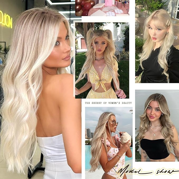 Vigorous Clip in Hair Extensions 20Inch Hair Extensions Clip Ins 6Pcs Long Wavy Soft Synthetic Hairpieces for Women(Platium Blonde)