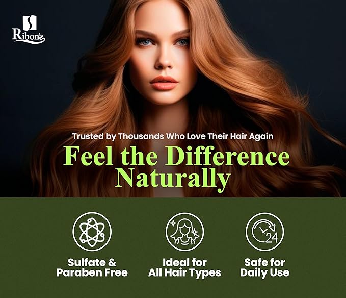 Ribon's Natural Shampoo and Conditioner Set Hair Growth – Anti-Hair Loss, Strengthening & Nourishing Formula with Onion, Rosemary & Aloe Vera – Floral Scent – 450ml Each