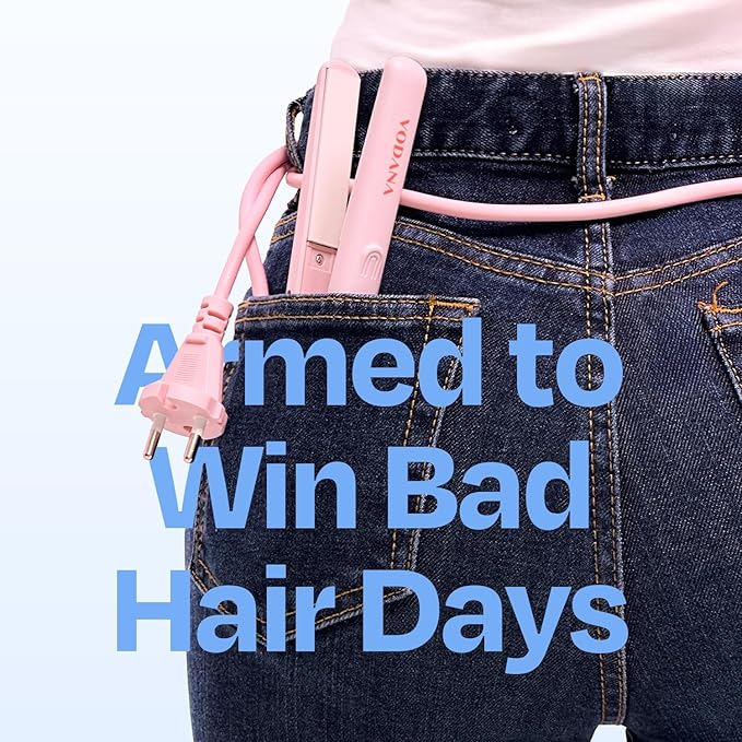 VODANA Pocket Mini Flat Iron, Travel Hair Straightening Iron, Pouch Included, Small Lightweight (Creamy Blue)