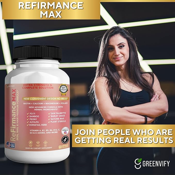 ReFirmanceMax Hair Growth Supplement, 60 Capsules, with Biotin 5000mcg, Vitamins B12, Calcium, Saw Palmetto, 30 Day Supply (3)