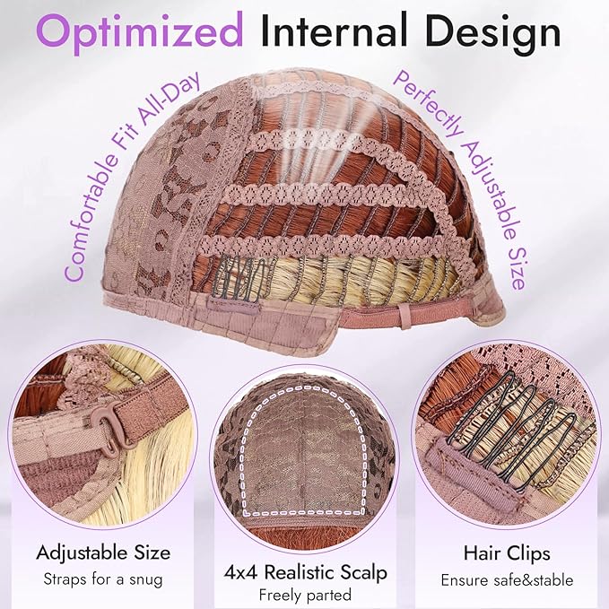 Long Reddish Brown mix Blonde Wig with Bangs for Women,Layered Hairstyle Synthetic Heat Resistant for Daily Party Use 26 inch