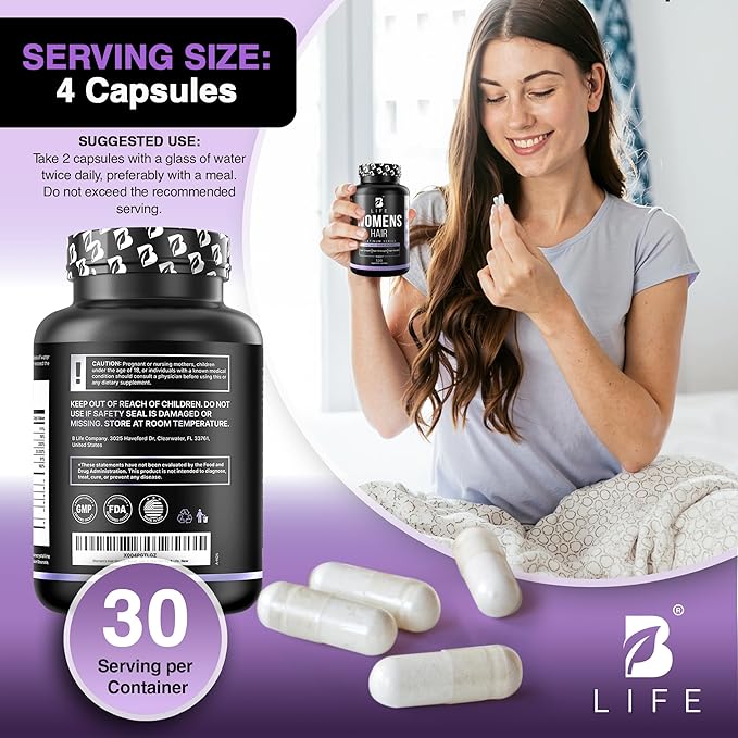 Hair Vitamins for Hair Loss for Women – Biotin 10000 mcg – Hair Growth Treatments for Women – Healthy Hair Skin and Nails – Collagen Promotes Hair Strength and Health - 120 Capsules – 30 Servings