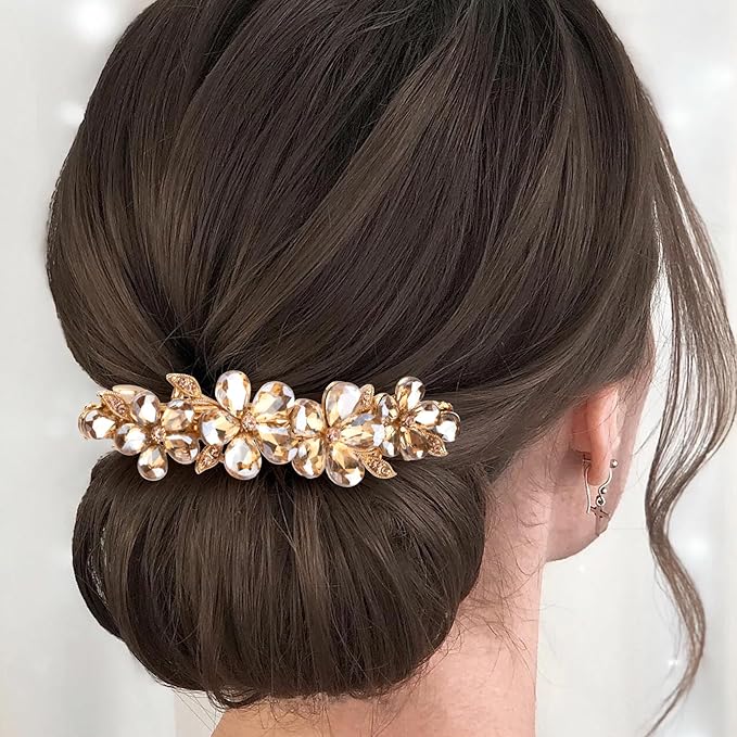 1 Pcs Rhinestone Hair Clips, Wedding Hair Barrettes, Sparkly Crystal Hair Clips, Rhinestone Accessories (Flower, Champagne)
