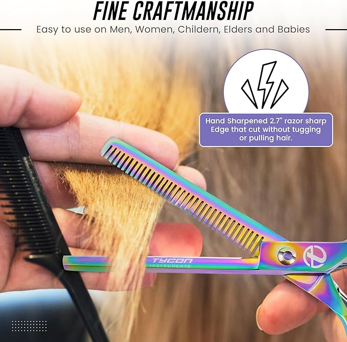 6.5" Thinning Shears for Hair Cutting - 2.7" Sharp Blade - J2 Stainless Steel Hair Thinning Scissors - Sturdy & Ergonomic texturizing shears - Perfect Hair Thinning Shear for Salon & Home