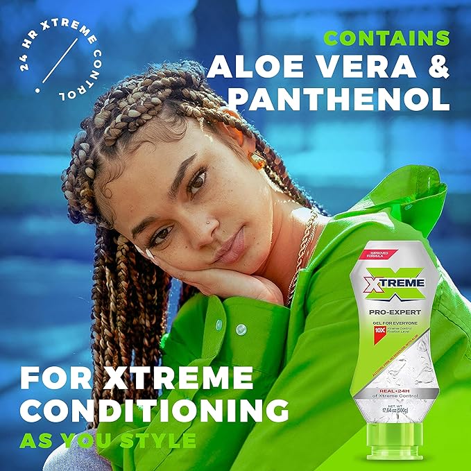 Xtreme Pro-Expert Clear Styling Hair Gel, Alcohol-Free 24-Hours Xtreme Control With Aloe Vera, 17.64 oz Squeeze Bottle (Pack of 12)