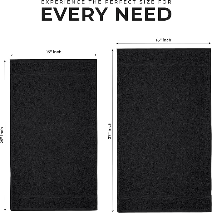 12 Pack Luxury Salon Towels, 100% Ringspun Cotton Comfort, Not Bleach Proof Highly Absorbent Barber Towels (27 x 16) Hair Towel Wrap for Women, Hand, Gym, Beauty, Spa & Home Hair Care β Black