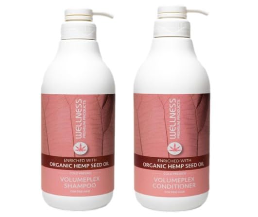 Wellness Premium Volumeplex Volumizing Shampoo & Conditioner Bundle | For Fine Hair | 1L Each | Organic Hemp Seed Oil & Hyaluronic Acid | Thickening, Hydrating, Color-Safe, Plant-Based Care