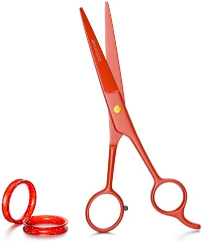 Suvorna 6.5" Hair Scissors Professional - Barber Shears for Hair Cutting - Sharp Hair Cutting Scissors to Cut Hair for Trimming and Grooming - Hair Shears for Women, Men and Adults (RED)