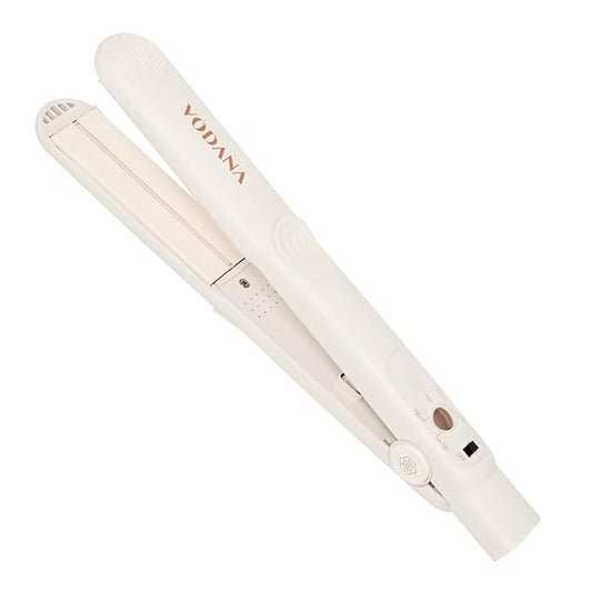 VODANA Professional Softbar Flat Iron - Ceramic Straightener with Patented Silicone Bar, Smooth & Quick Styling, Healthy Hair Solution, Dual Voltage for Worldwide Use (1 inch, Ivory)