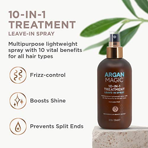 Argan Magic 10 in 1 Treatment Stylizing Spray + Intensive Hair Oil Combo Pack – Multipurpose Leave in Spray for all Hair Types | Hydrating | Made in USA | Paraben Free | Cruelty Free (8 oz / 4 oz)