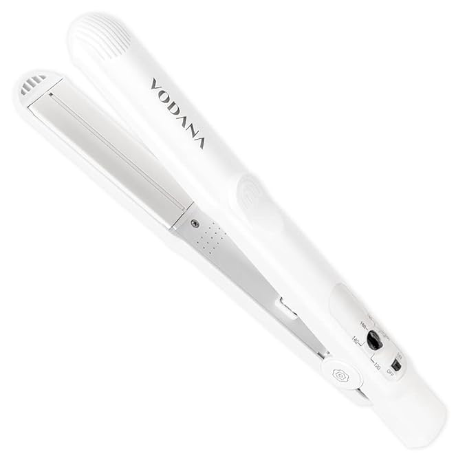 VODANA Professional Softbar Flat Iron - Ceramic Straightener with Patented Silicone Bar, Smooth & Quick Styling, Healthy Hair Solution, Dual Voltage for Worldwide Use (1 inch, White Gray)