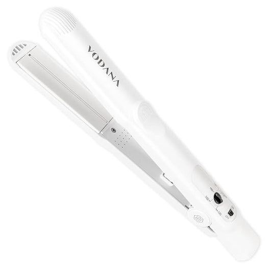 VODANA Professional Softbar Flat Iron - Ceramic Straightener with Patented Silicone Bar, Smooth & Quick Styling, Healthy Hair Solution, Dual Voltage for Worldwide Use (1 inch, White Gray)