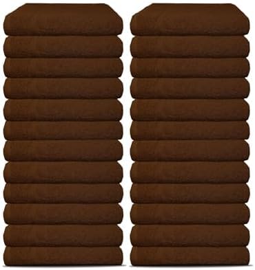 60 Pack Luxury Salon Towels, 100% Ringspun Cotton Comfort, Not Bleach Proof Highly Absorbent Barber Towels (27 x 16) Hair Towel Wrap for Women, Hand, Gym, Beauty, Spa & Home Hair Care – Brown