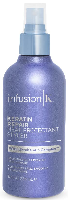 Infusion K Heat Protectant Styler with UltraKeratin Complex - Prevent Heat Damage & Breakage | Control Frizz & Enhance Shine | Color Safe, Paraben Cruelty Sulfate Free | USA Made (8 oz)