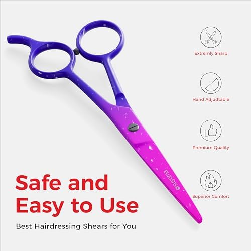 Suvorna 6.5" Hair Scissors Professional - Barber Shears for Hair Cutting - Sharp Hair Cutting Scissors to Cut Hair for Trimming and Grooming - Hair Shears for Women, Men and Adults (Pink & Purple)