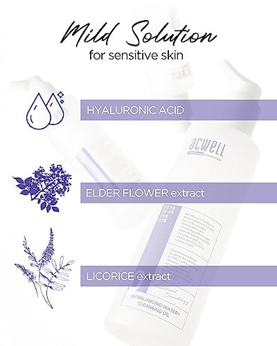 ACWELL pH Balancing Bubble-Free Hydrating Facial Cleansing Gel 5.4 fl.oz. - For Sensitive Skin, Hyaluronic Acid and Licorice Extracts, Non-foaming Cleanser for Skin Moisturization