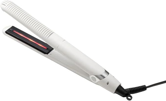 YA-MAN Spa Styler Straight + Wave Flat Iron Hair Straightener and Curler 2 in 1 - Advanced Japanese Technology, Dual Voltage, Titanium Tourmaline Plates with Red Light Therapy, 5 Heat Settings (White)