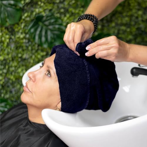 60 Pack Luxury Salon Towels, 100% Ringspun Cotton Comfort, Not Bleach Proof Highly Absorbent Barber Towels (27 x 16) Hair Towel Wrap for Women, Hand, Gym, Beauty, Spa & Home Hair Care – Navy Blue