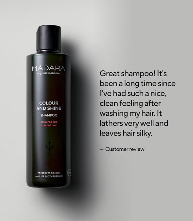 MÁDARA Organic Skincare | Colour and Shine Shampoo, 200ml – Natural shampoo for coloured hair, Helps maintain colour and lustre, Nature-inspired hair care, Vegan, COSMOS Natural certified