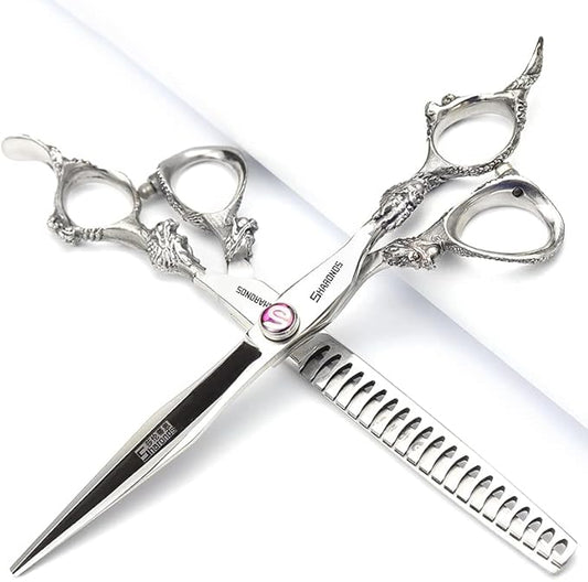 Sharonds 6/7 inch Professional Hair Cutting Scissors Set Hair Cutting Scissors Thinning Teeth Shears Set,Sliver Scissors,Barber,Salon,Hairdressing Scissors Kit,Japanese 440C Scissors (7-inch 2pc)