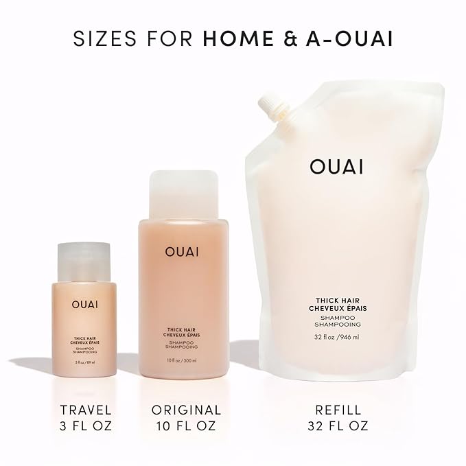 OUAI Thick Shampoo - Moisturizing Shampoo with Keratin, Marshmallow Root, Shea Butter, Avocado Oil for Thick Hair - Strengthens & Hydrates Strands - Paraben, Phthalate & Sulfate Free (10 Fl Oz)