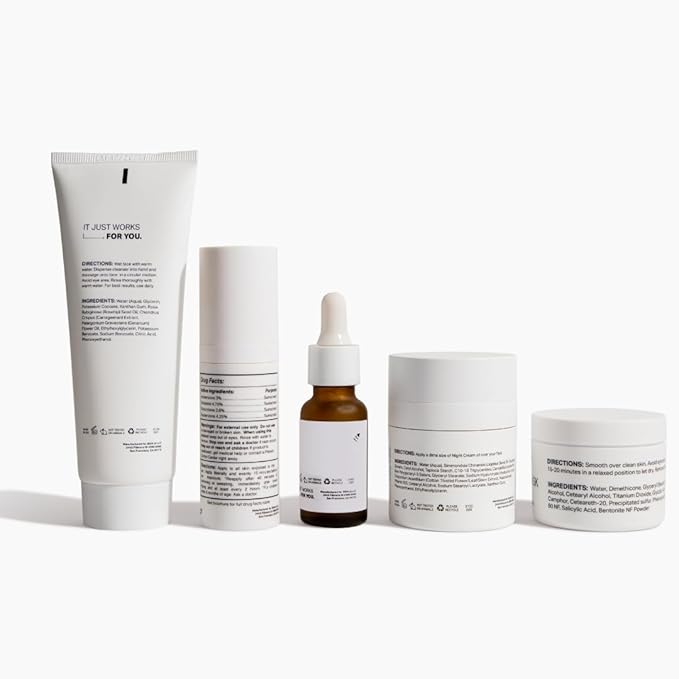 Y'OUR Acne Skincare Kit for Adults – 5-Step System with Cleanser, Day Cream, Serum, Night Cream & Mask – Fights Breakouts & Blemishes – Hydrating & Non-Comedogenic Formula