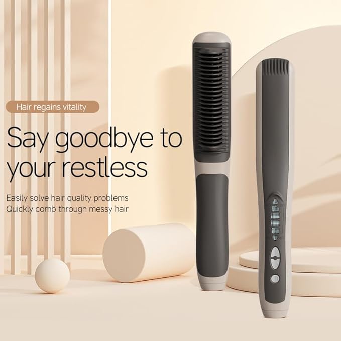 Hair Straightener Brush, Straight Hair Comb for Women, Heat Comb Hair Straightening 30s Fast Heating with 6 Temp Settings & Anti-hot Comb, Styling for Silky Smooth Home Salon, Grey